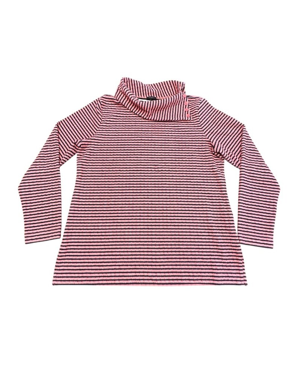 Talbots Sweater Women L Pink & Navy Mock Cowl Neck Long Sleeve Seersucker Fabric